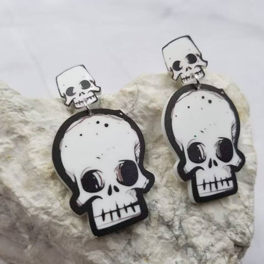 Black and White Skull Earrings