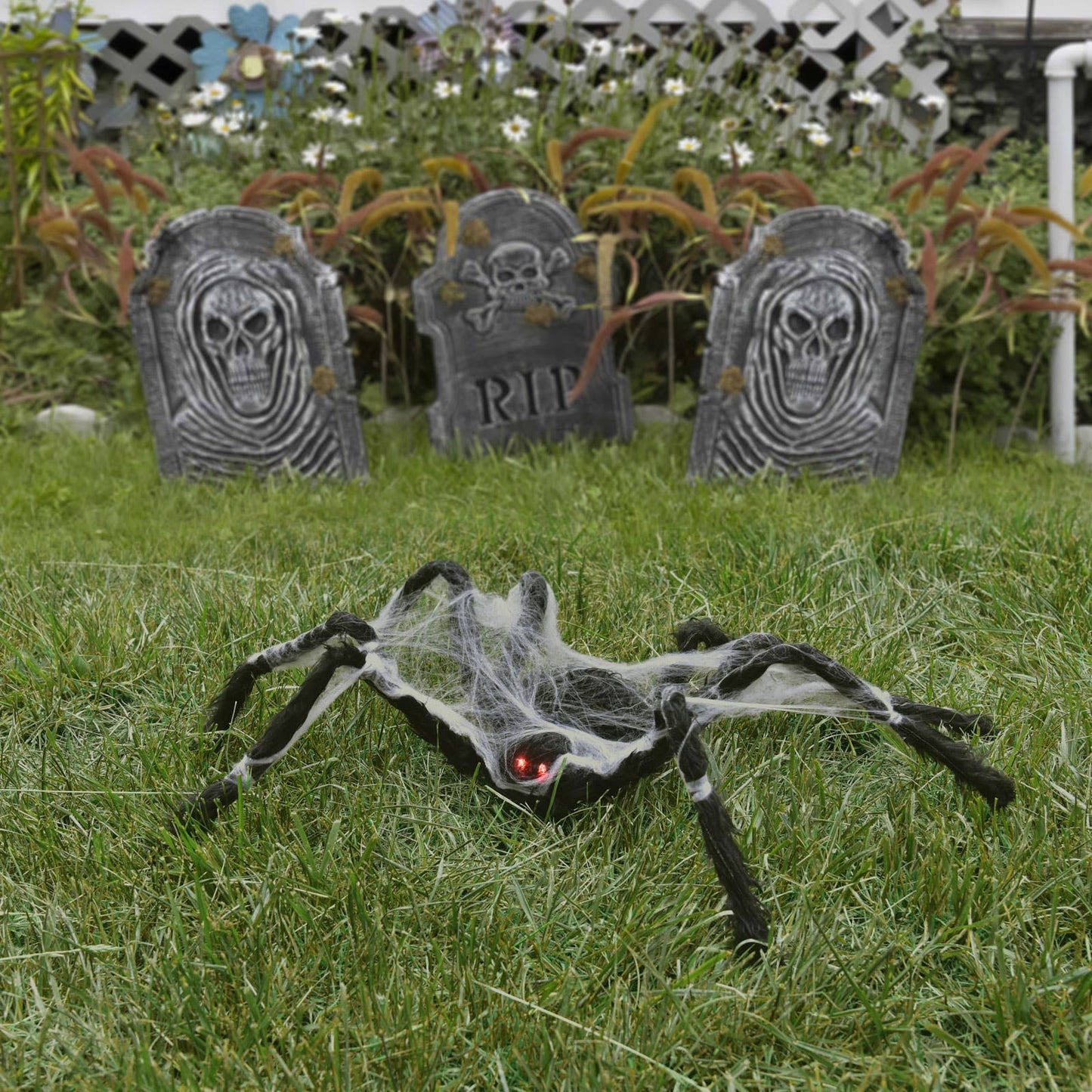 31 inch Halloween Animated Fuzzy Spiders with Spider Silk