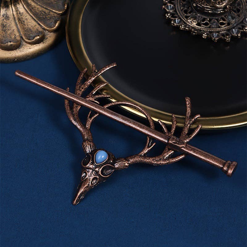 Vintage Gothic Raven Skull Antler Hairpin