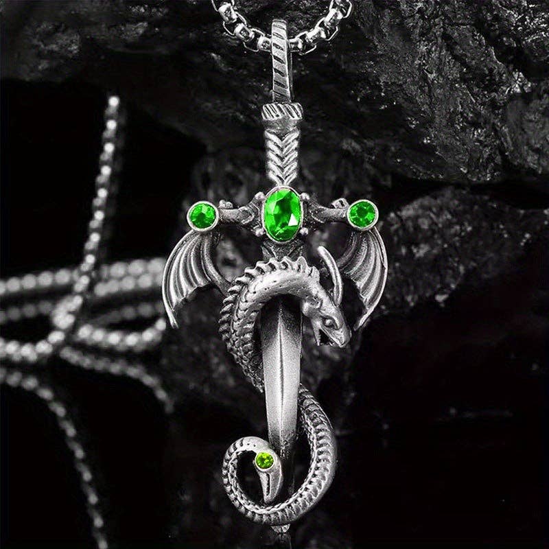 Gem Dragon Sword Stainless Steel Chain Necklace