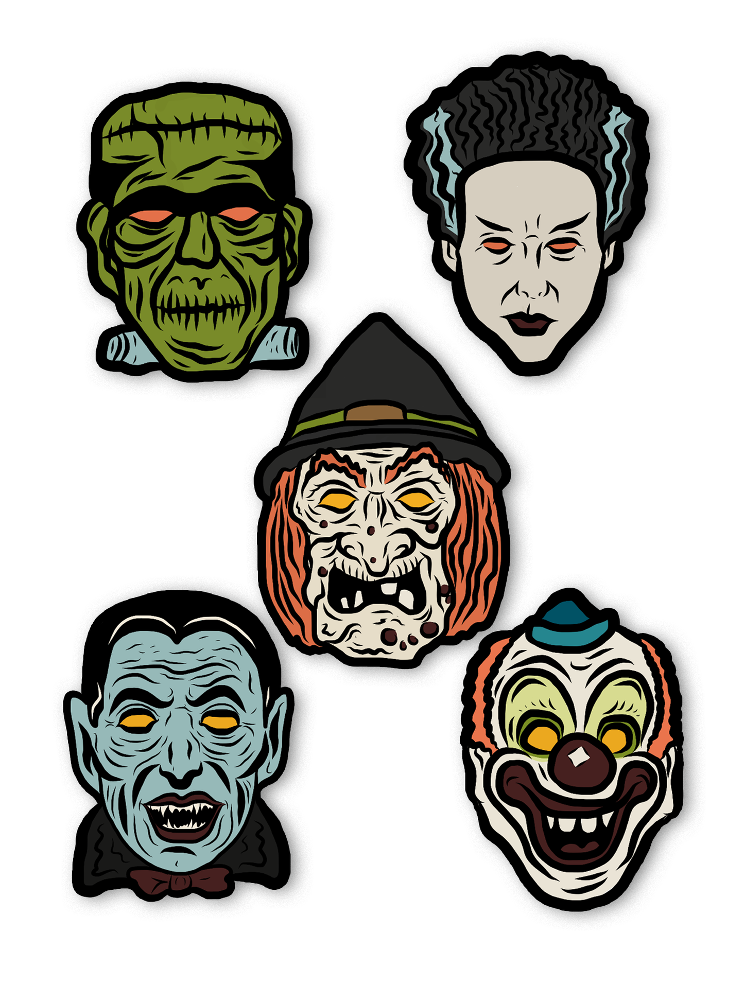 Set of 5 Retro Halloween Masks Cutout Decoration Set - Series 1