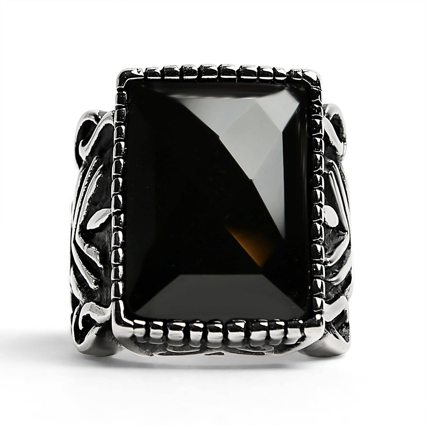 Stainless Steel Black Stone Statement Ring