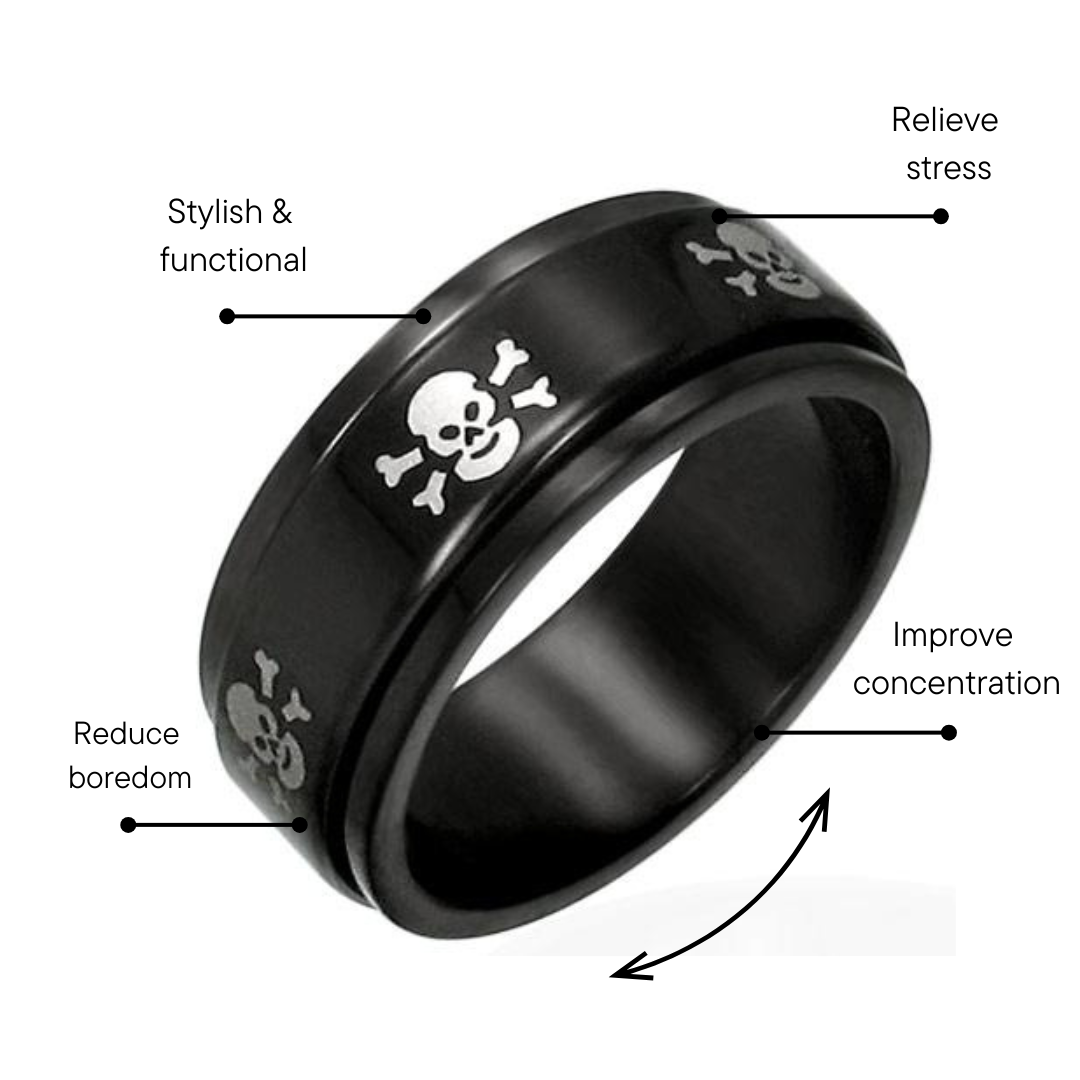 Stainless Steel Black & White Skull Spinner Ring