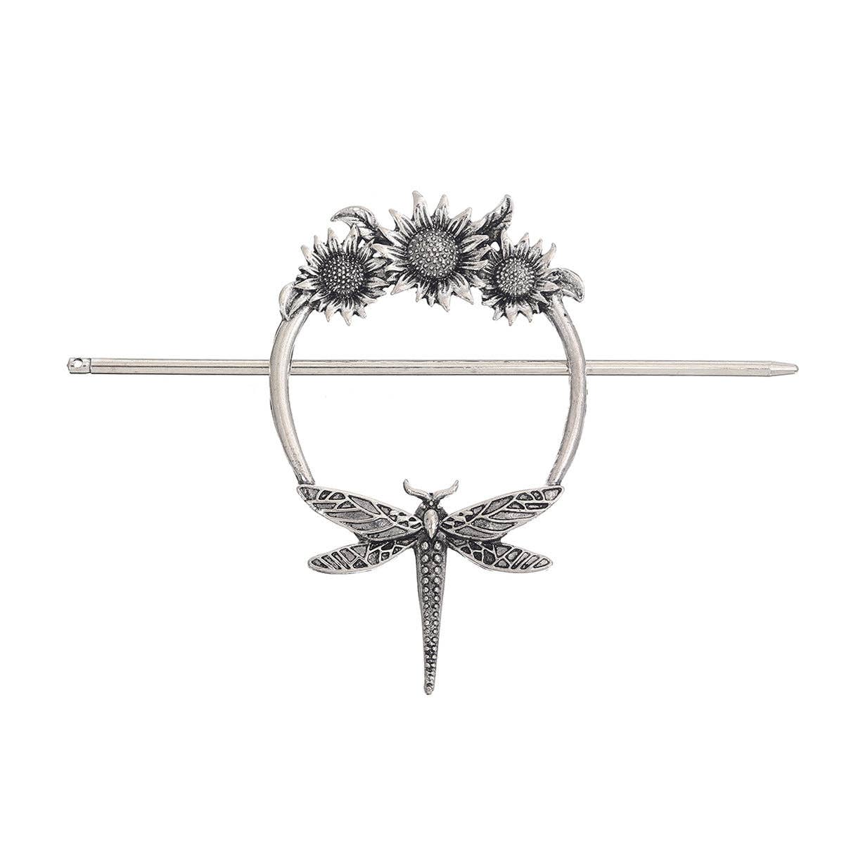 Viking-Inspired Sunflower Dragonfly Hair Pin Antique Alloy Hair Stick