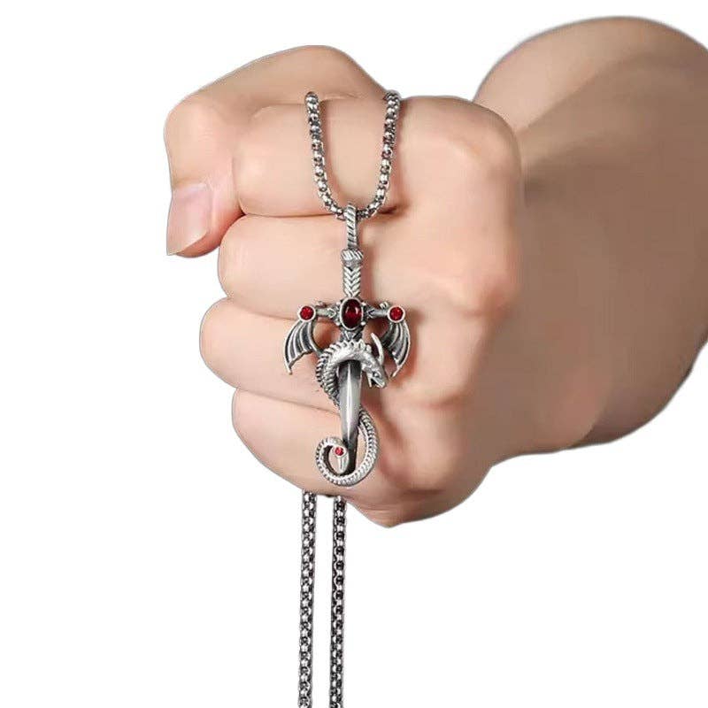 Gem Dragon Sword Stainless Steel Chain Necklace