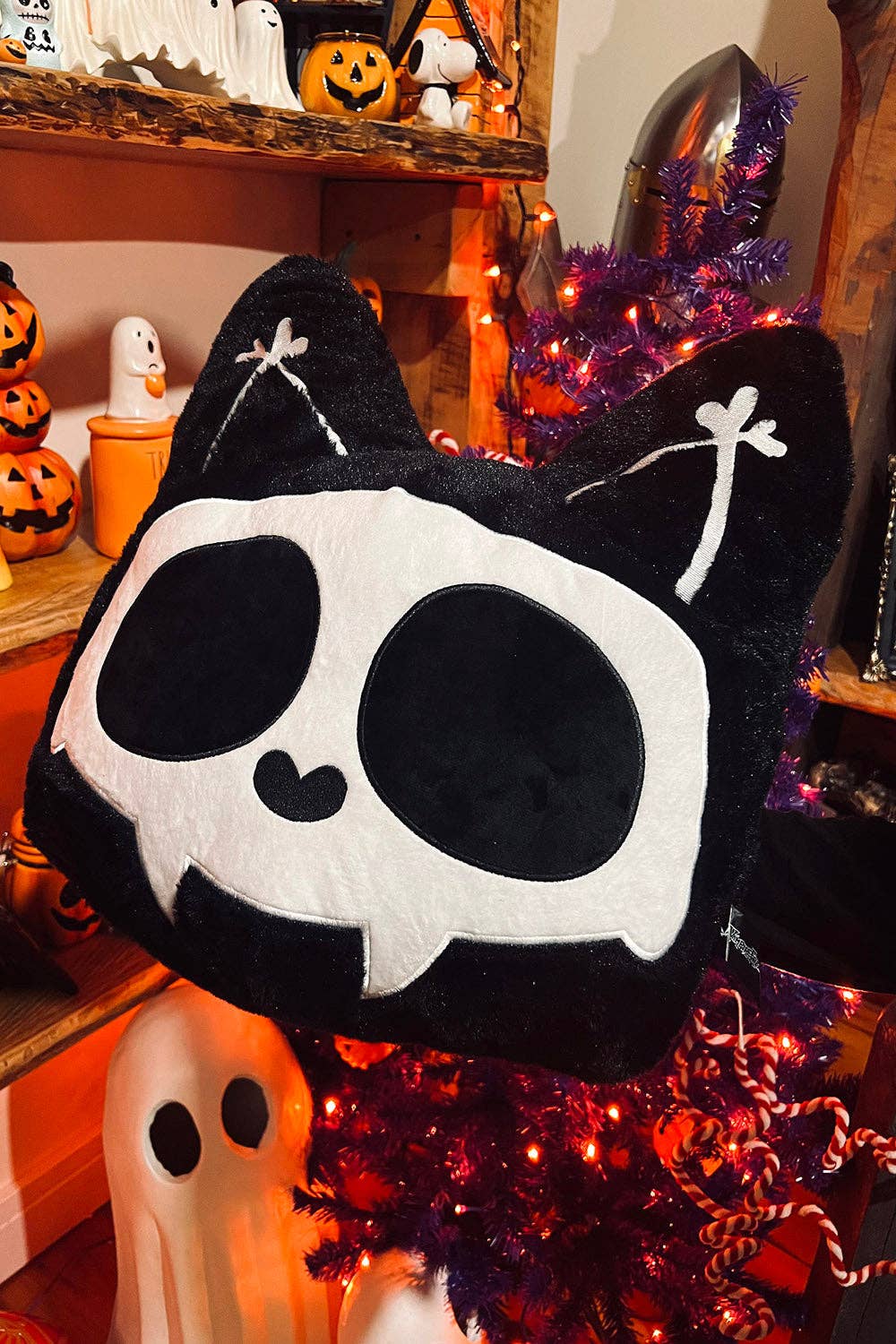 Skelekitty Throw Pillow
