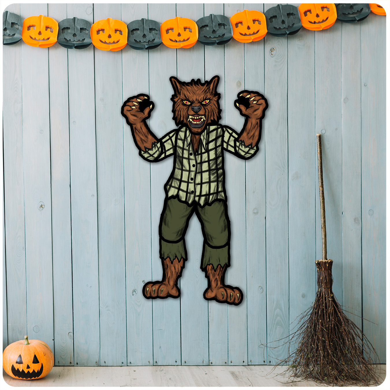 Retro Inspired Werewolf Jointed Halloween Cutout Decoration