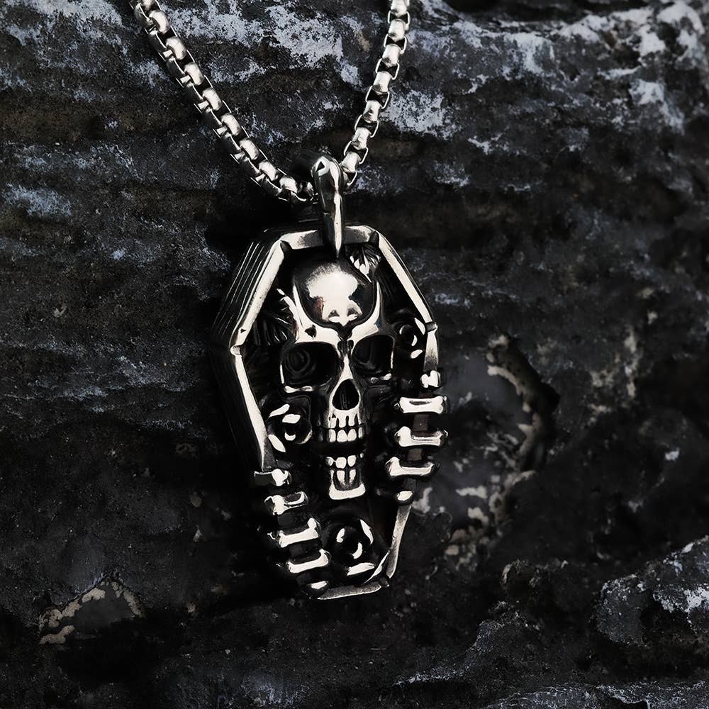Retro Personalized Punk Skull Coffin Necklace