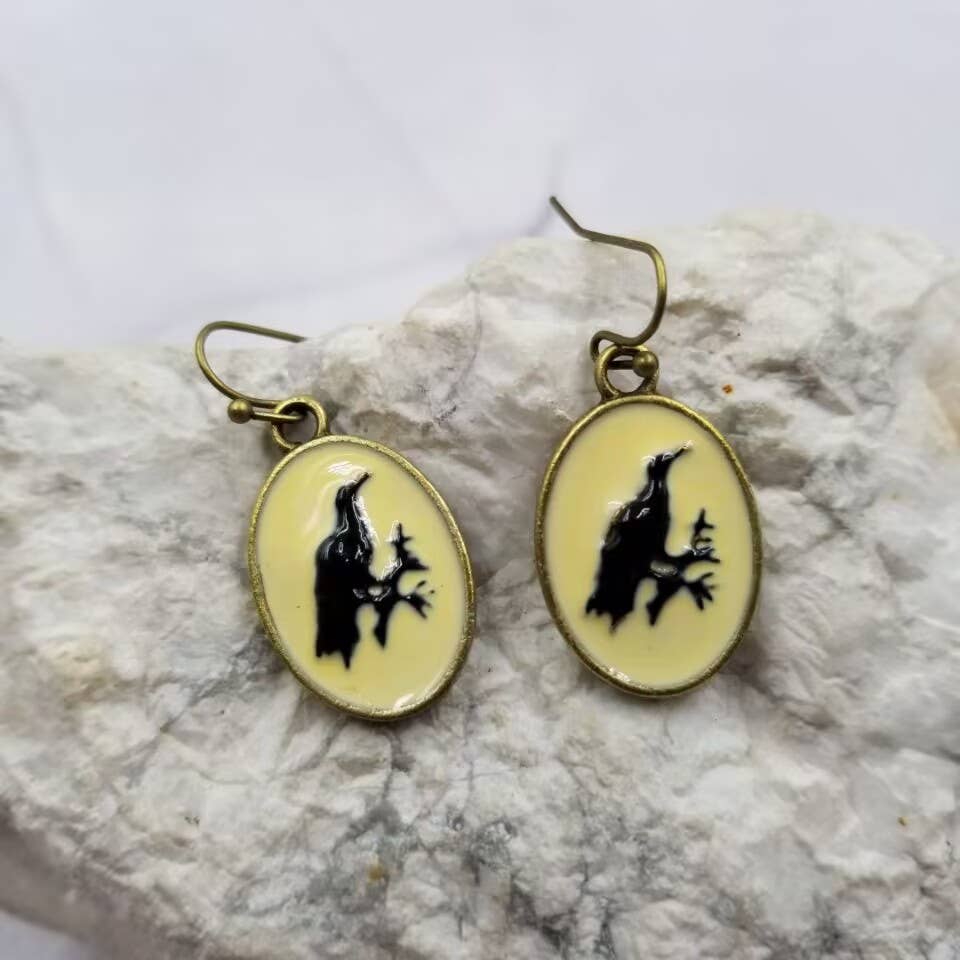 Gothic Black Crow Earrings - Halloween