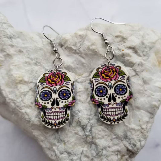 Flower Skull Earrings - Halloween