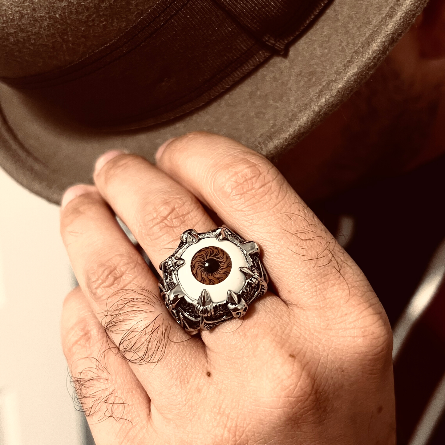 Gothic Clawed Brown Eyeball Statement Ring