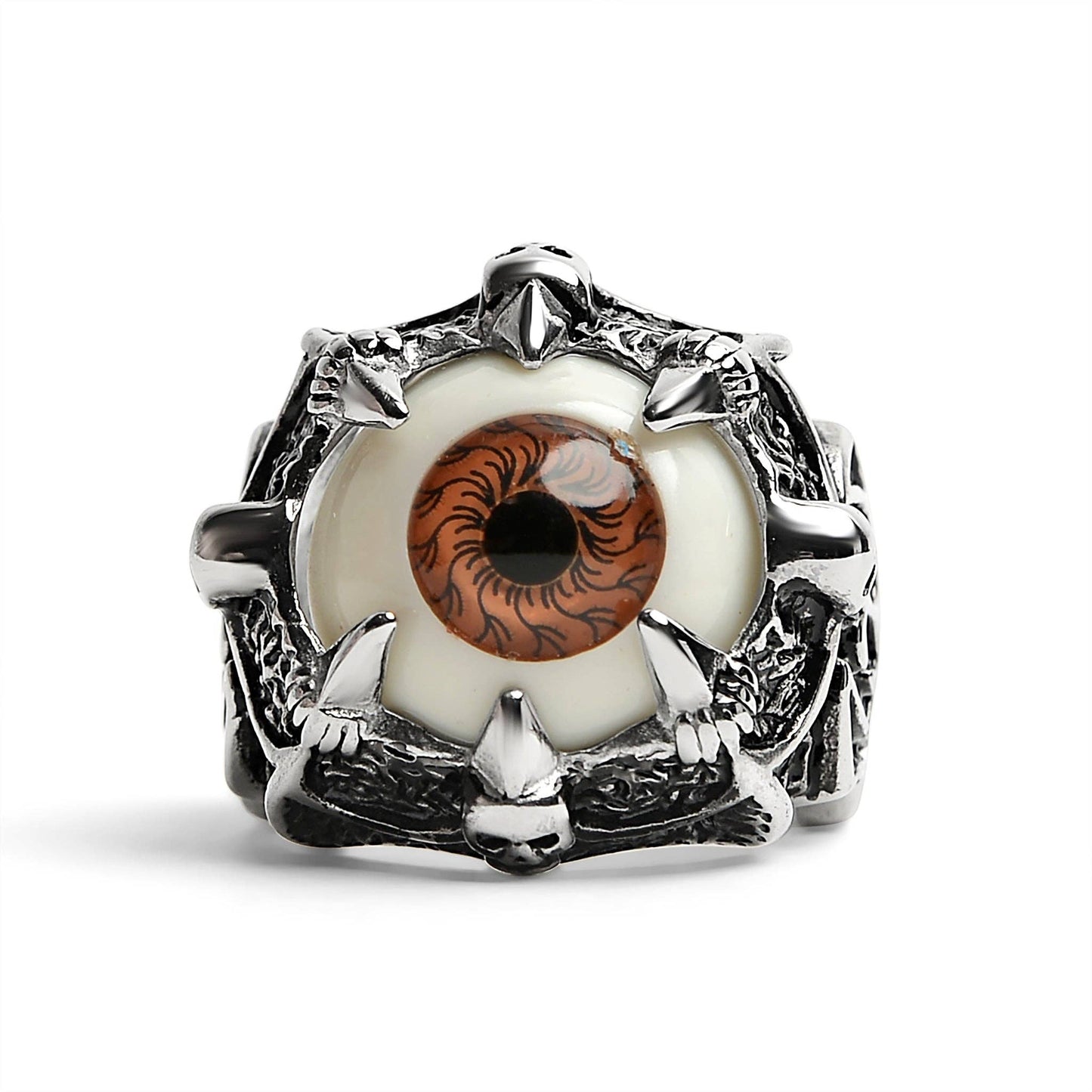 Gothic Clawed Brown Eyeball Statement Ring