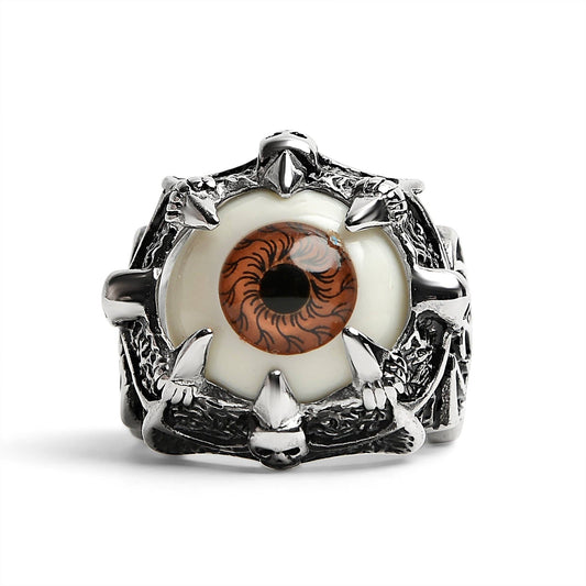 Gothic Clawed Brown Eyeball Statement Ring