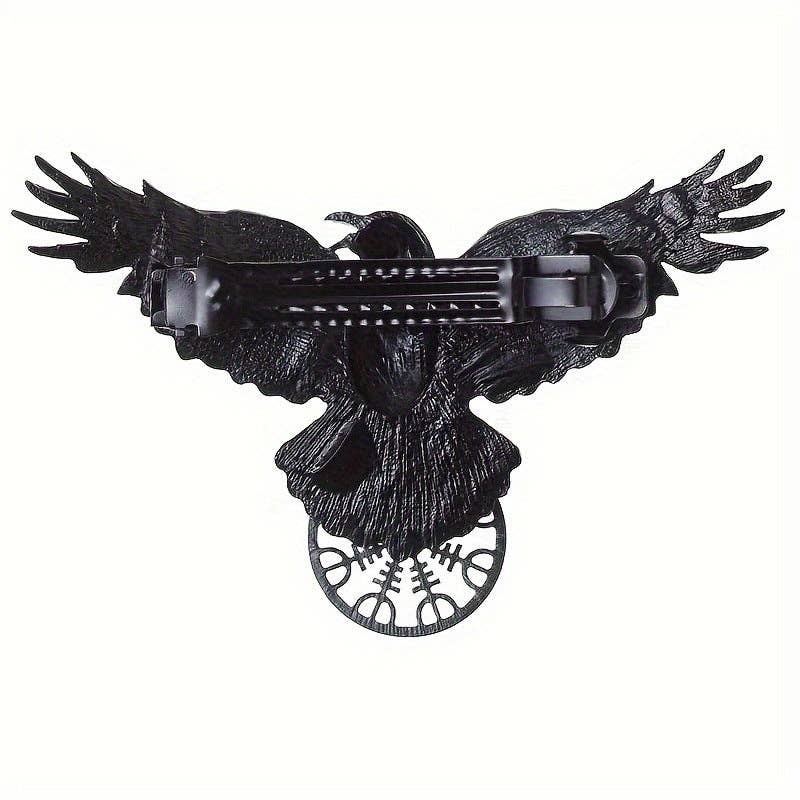 Vintage Viking Large Black Crow Hair Clip
