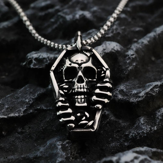 Retro Personalized Punk Skull Coffin Necklace