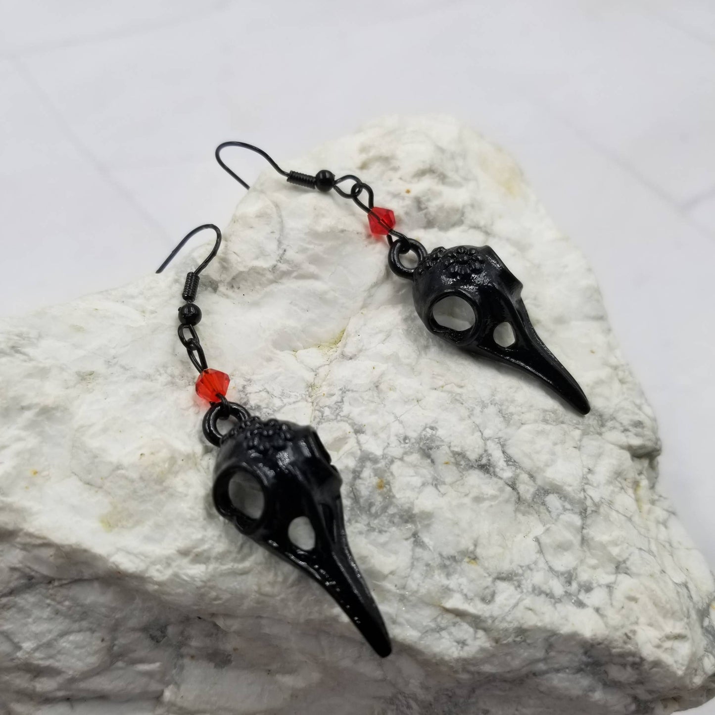 Black Raven Skull Earrings Gothic Witchcraft Halloween