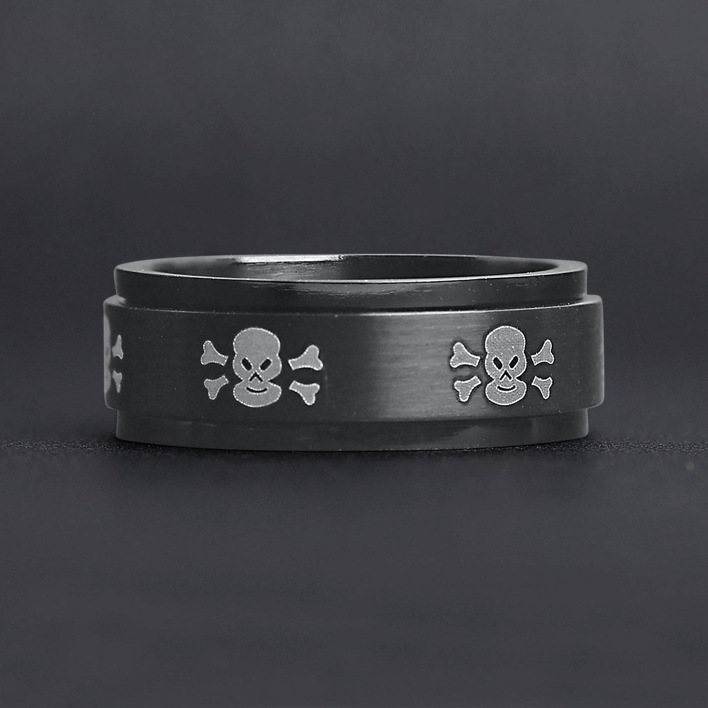 Stainless Steel Black & White Skull Spinner Ring