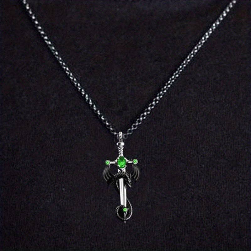 Gem Dragon Sword Stainless Steel Chain Necklace