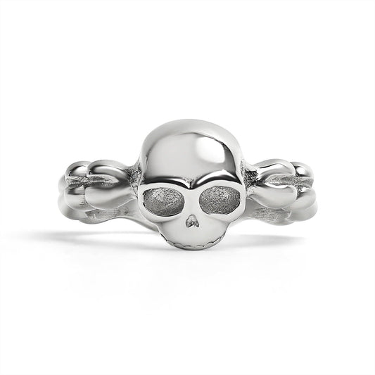 Stainless Steel Skull & Bones Women's Gothic Statement Ring