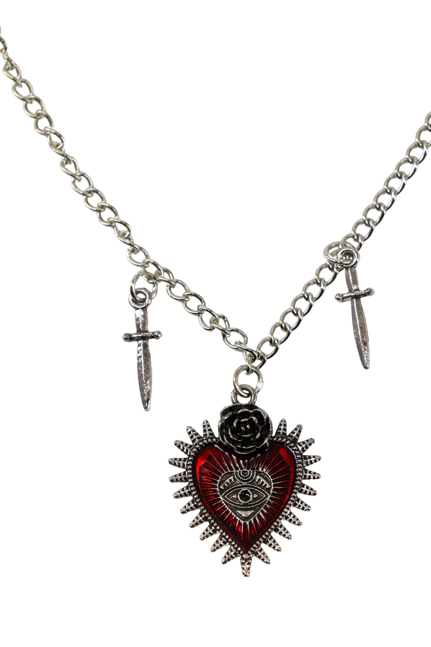 EVIL EYE HEART NECKLACE WITH SWORDS