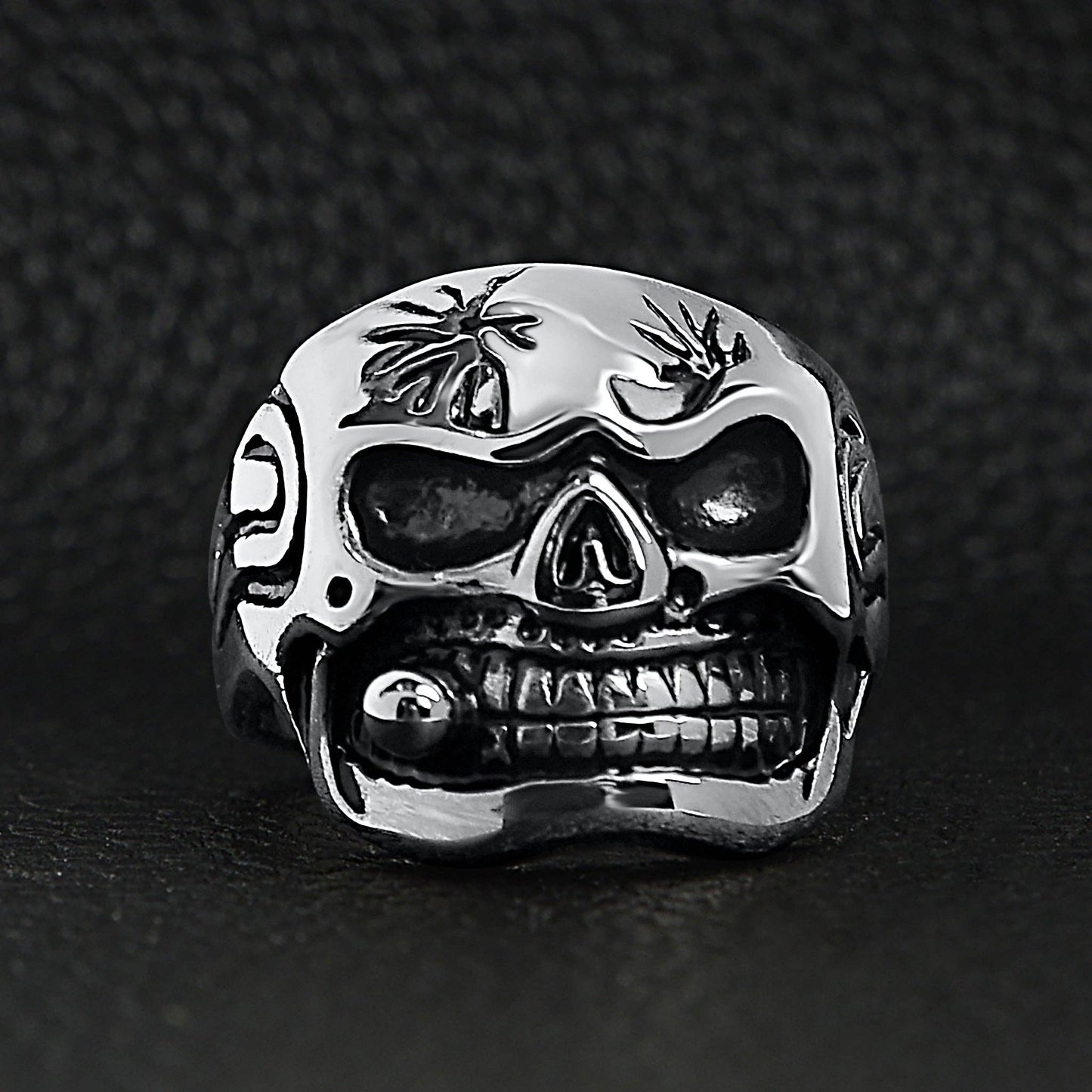 Stainless Steel Skull With Cigar Statement Ring