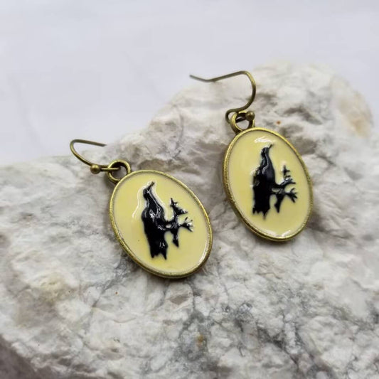 Gothic Black Crow Earrings - Halloween