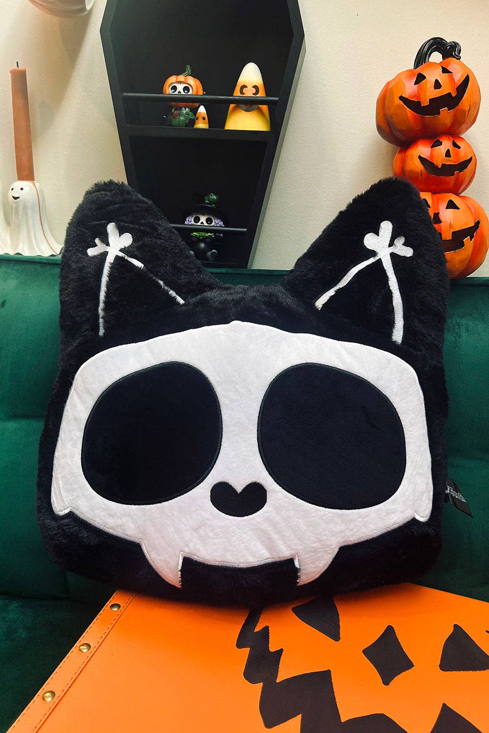 Skelekitty Throw Pillow