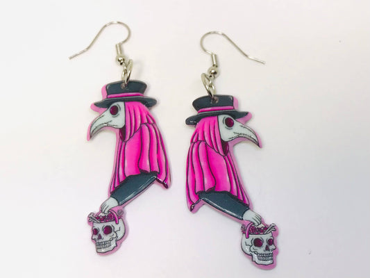 Acrylic Pink Plague Doctor Earrings