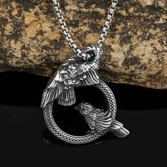 Viking Style Circle Crow Necklace