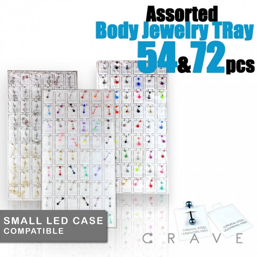 54 PCS OR 72 PCS OF ASSORTED BODY JEWELRY TRAY