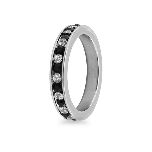 Black & Clear CZ Center Stainless Steel  Ring