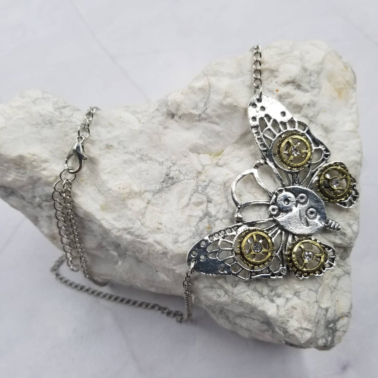 Steampunk Gear Butterfly Necklace