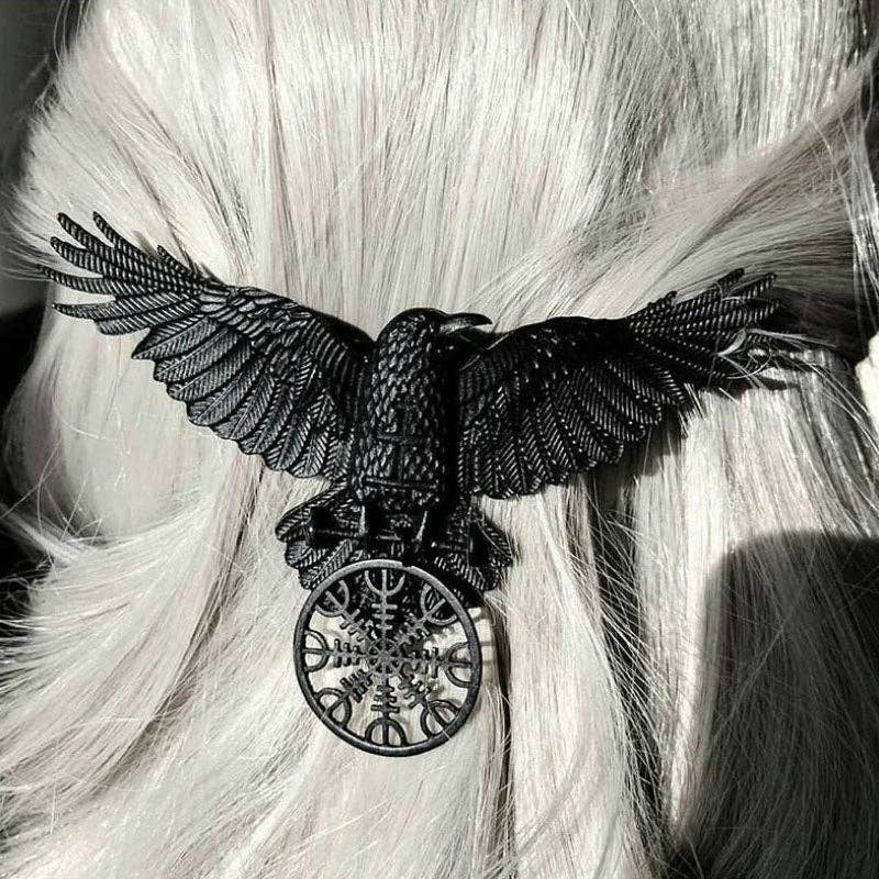 Vintage Viking Large Black Crow Hair Clip